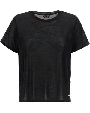 Tom Ford Sheer Silk T-Shirt With Logo Plaque - Black