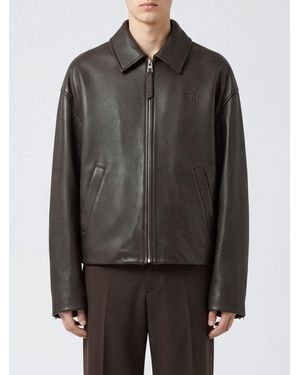 Loewe Short Leather Jacket With Classic Collar And Zip Closure - Gray