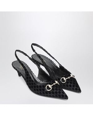 Gucci Slingback With Velvet Gg Horsebit - Black