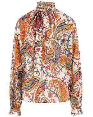 Etro Paisley-Print Tie-Neck Silk Blend Blouse - White