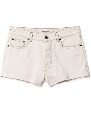 Miu Miu Denim Cotton Shorts - Natural