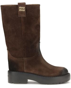 Miu Miu Suede Leather Boots - Brown