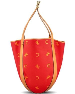 Celine Drop Large Jacquard Bucket Bag - Red
