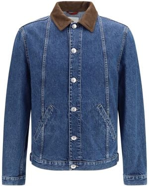 Brunello Cucinelli Denim Jacket With Suede Collar Medium - Blue