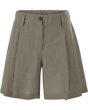 Brunello Cucinelli Tailored Linen Bermuda Shorts With Double Pleats - Gray