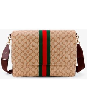 Gucci Gg Canvas Crossbody Bag With Front Web Detail - Brown