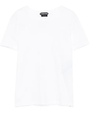 Tom Ford Optical Cotton Jersey Crewneck T-Shirt With Embroidered Tf Logo - White