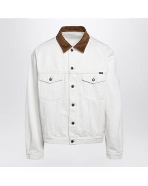 Prada Old Denim Jacket With Leather Details - White