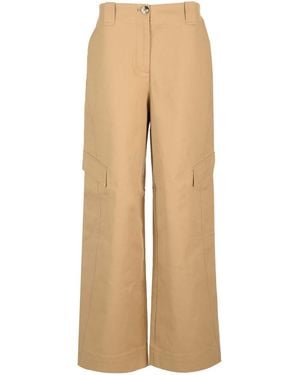 Ganni Cotton Canvas Cargo Pants - Natural