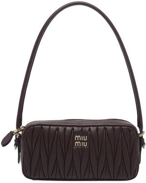 Miu Miu Mini Logo Matelasse' Pouch - Black