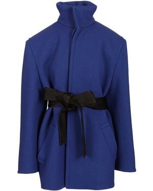 Saint Laurent Short Coat With Belt - Blue