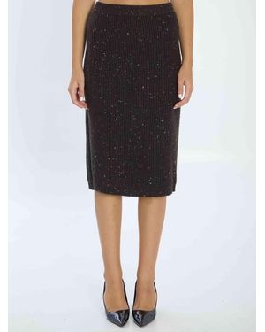 Bottega Veneta Wool Skirt With English Rib Knit - Black