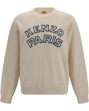 KENZO Paris Emblem Embroidered Wool And Cotton Sweater - White