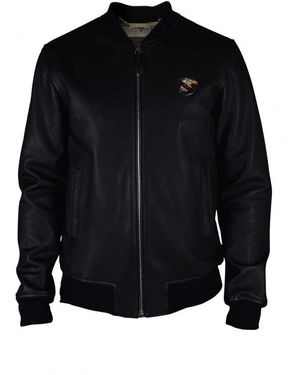 Philipp Plein Leather Bomber Jacket With Crest - Black