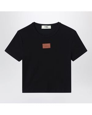 Fendi Cotton T-Shirt With Logo Patch - Black