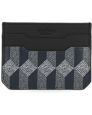 AU DEPART Printed Leather Card Holder - Black