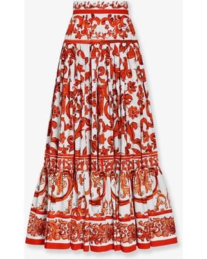 Dolce & Gabbana Majolica-Print Poplin Long Skirt - Red