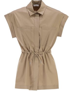 Peserico Stretch Cotton Blouse With Drawstring Waist - Natural