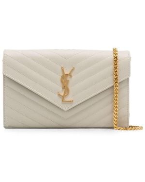 Saint Laurent Cassandre Leather Wallet On Chain - Natural