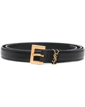 Saint Laurent Cassandre Leather Belt - White