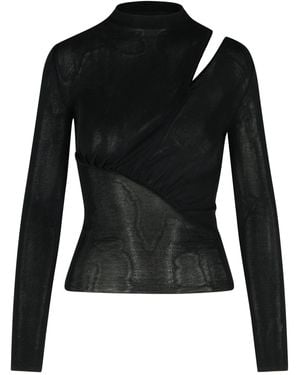 Self-Portrait Long Sleeve Knit Top - Black