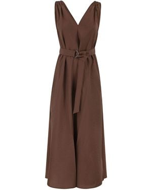 Brunello Cucinelli Techno Cotton Poplin Dress With Belt And Precious Shoulder Detail - Brown
