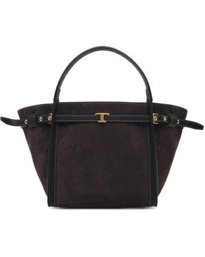 Tod's 'T Signature' Dark Suede Shopping Bag - Black