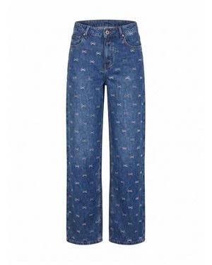 Self-Portrait Lightweight Bow Embellished Jeans - Blue