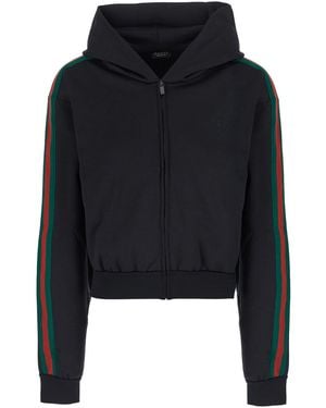 Gucci Sweatshirt With Front Logo And Web Stripe On The Sleeves - Black