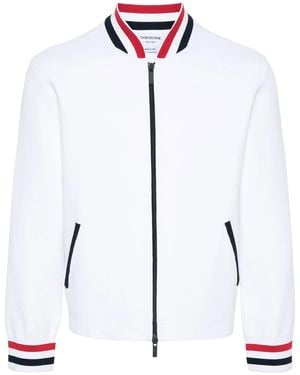 Thom Browne Rwb-Stripe Knitted Bomber Jacket - White