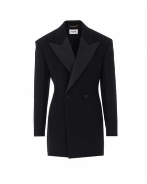 Saint Laurent Double-Breasted Tuxedo Grain De Poudre Jacket - Black
