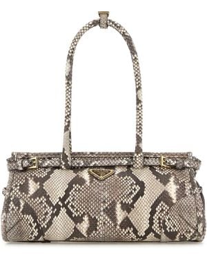 Prada Printed Leather Medium Bonnie Shoulder Bag - Metallic