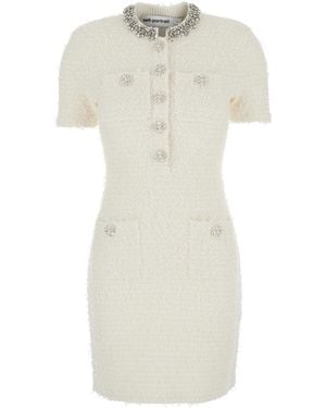 Self-Portrait Cream Textured Knit Mini Dress - White