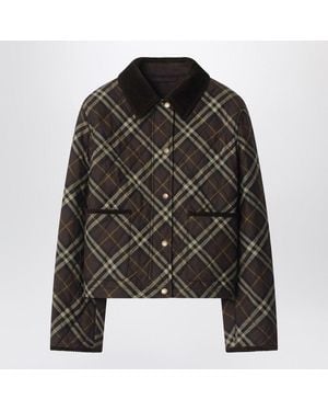 Burberry Cropped Quilted Nylon Jacket With Check Pattern - Black