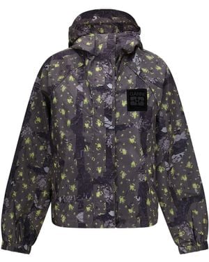 Ganni Ultralight Nylon Jacket With Floral Print - Black