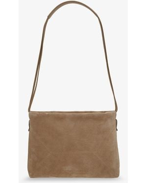 Brunello Cucinelli Suede Shoulder Bag With Logo On The Front - Natural