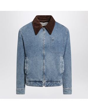 Ami Paris Faded-Effect Ami De Coeur Denim Jacket - Blue