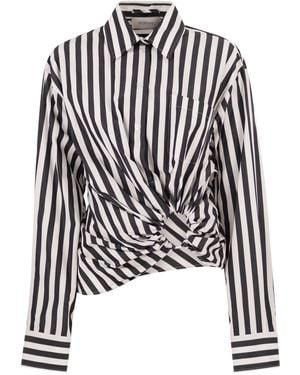 Sportmax Spxpalmizi – Cropped Striped Cotton Shirt With Front Draping - Black