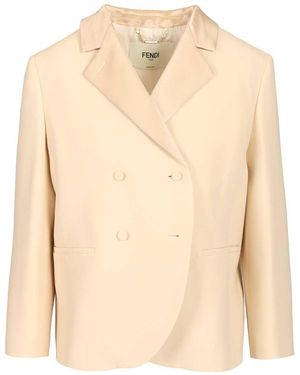 Fendi Double-Breasted Wool Blazer - Natural