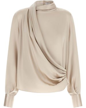 Brunello Cucinelli Asymmetric Draped Blouse - Natural