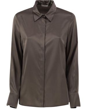 Peserico Stretch Silk Shirt With Concealed Button Fastening - Brown