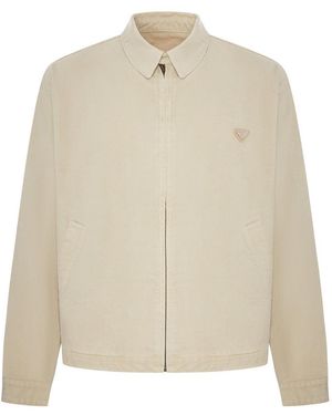 Prada Cotton Blouson With Logo - Natural