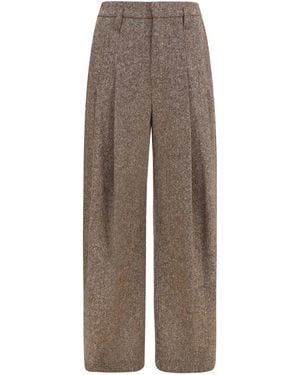 Brunello Cucinelli Virgin Wool Palazzo Pants With Monili Detail - Brown