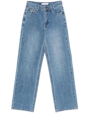 Self-Portrait Rhinestone Denim Straight Leg Jeans - Blue