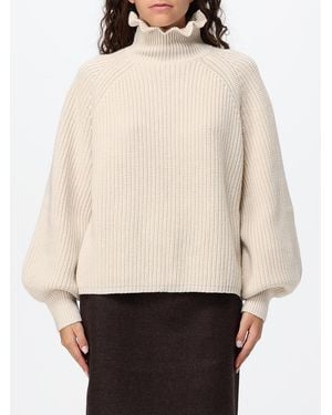 Max Mara Wool And Cashmere Turtleneck Sweater With Balloon Sleeves - Natural