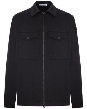 Stone Island Cotton Overshirt With Badge - Black