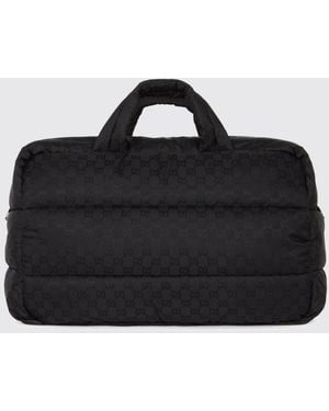 Gucci Nylon Travel Bag With Gg Monogram Pattern And Removable Strap - Black