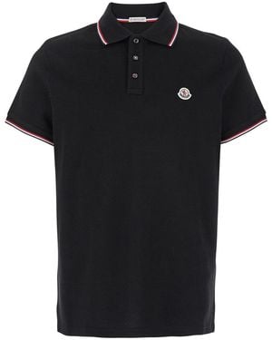Moncler Piquet Cotton Polo Shirt With Logo Patch - Black
