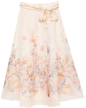 Zimmermann Ascent Linen And Silk Midi Skirt - Natural
