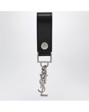 Saint Laurent Leather Cassandre Key Ring - Black